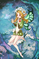 Rule 34 | 1girl, bad id, bad pixiv id, blonde hair, bug, butterfly, butterfly wings, eihi, fairy, flower, flying, forest, hair flower, hair ornament, insect, insect wings, mercedes (odin sphere), nature, odin sphere, puff and slash sleeves, puffy sleeves, red eyes, solo, tree, wings