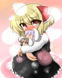 Rule 34 | 1girl, absurdres, ahoge, animal ears, bad id, bad pixiv id, blonde hair, character doll, doll, embodiment of scarlet devil, fang, female focus, highres, inaba tewi, kato (artist), kato (mogumoguokome), rabbit ears, red eyes, reisen udongein inaba, ribbon, rumia, short hair, solo, tears, touhou
