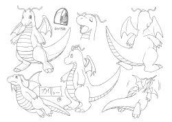 Rule 34 | 1990s (style), absurdres, character sheet, creatures (company), dragon, dragon tail, dragonite, game freak, gen 1 pokemon, highres, looking at viewer, looking to the side, multiple views, nintendo, no humans, official art, open mouth, pokemon, pokemon (anime), pokemon (classic anime), pokemon (creature), retro artstyle, tail