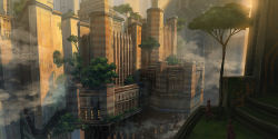Rule 34 | building, city, cityscape, fantasy, fog, light, nouzui, original, scenery, tree