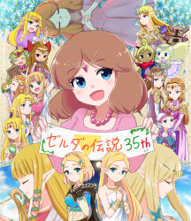 Rule 34 | 6+girls, anniversary, blonde hair, blue dress, blush, breasts, brown hair, cadence of hyrule, child, closed eyes, dress, elf, ghost, gloves, grin, highres, hylia, hyrule warriors, jewelry, long hair, looking at viewer, multiple girls, necklace, nintendo, open mouth, phantom (zelda), pink dress, pointy ears, princess zelda, serious, sleeping, smile, tetra, the legend of zelda, the legend of zelda: a link between worlds, the legend of zelda: a link to the past, the legend of zelda: breath of the wild, the legend of zelda: four swords, the legend of zelda: ocarina of time, the legend of zelda: oracle of ages, the legend of zelda: oracle of seasons, the legend of zelda: skyward sword, the legend of zelda: spirit tracks, the legend of zelda: tears of the kingdom, the legend of zelda: the minish cap, the legend of zelda: the wind waker, the legend of zelda: twilight princess, the legend of zelda (nes), tiara, toon zelda, triforce, triforce earrings, twintails, white dress, young zelda, zelda ii: the adventure of link