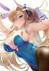 Rule 34 | 1girl, absurdres, animal ears, asuna (blue archive), asuna (bunny) (blue archive), black pantyhose, blonde hair, blue archive, blue eyes, breasts, elbow gloves, fake animal ears, gloves, highres, huge breasts, leotard, looking at viewer, mute (mute89539160), pantyhose, playboy bunny, white gloves