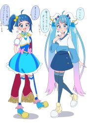 Rule 34 | 1girl, ahoge, akizora (aki precure), blue cape, blue eyes, blue hair, brooch, cape, commentary request, cosplay, cure sky, cure sky (cosplay), cut bangs, detached sleeves, earrings, fringe trim, gloves, highres, hirogaru sky! precure, jewelry, long hair, magical girl, multicolored hair, pink hair, ponytail, precure, puffy detached sleeves, puffy sleeves, red cape, self cosplay, single sidelock, smile, sora harewataru, twintails, two-sided cape, two-sided fabric, very long hair, wing hair ornament