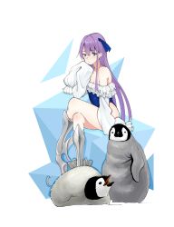 Rule 34 | 1girl, absurdres, arm support, armor, baby penguin, bad id, bad pixiv id, beak, bird, blue eyes, blush, boots, breasts, chick, cleavage, commentary request, crossed legs, elbow rest, emperor penguin, fate/grand order, fate (series), frilled swimsuit, frills, greaves, hair ribbon, head rest, high heel boots, high heels, highres, ice, kangsog, korean commentary, long hair, looking at viewer, meltryllis, meltryllis (fate), meltryllis (swimsuit lancer) (fate), meltryllis (swimsuit lancer) (second ascension) (fate), penguin, plantar flexion, purple hair, ribbon, sitting, sleeves past wrists, solo, swimsuit, thighs, tongue, very long hair