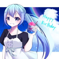 Rule 34 | 1girl, absurdly long hair, absurdres, anniversary, aqua eyes, aqua hair, aqua ribbon, artist name, artist request, black shirt, blue eyes, blue hair, blue sky, breasts, cloud, collarbone, cup, female focus, hatsune miku, highres, holding, holding cup, long hair, night, night sky, outdoors, rainbow, ribbon, shijimi (pixiv27810168), shirt, skirt, sky, small breasts, solo, star (sky), straw, twintails, upper body, very long hair, vocaloid, white skirt