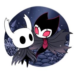 Rule 34 | 2others, bad id, bad pixiv id, cloak, commentary request, flying, full body, grass, grey cloak, grimmchild, hollow eyes, hollow knight, horns, knight (hollow knight), looking at another, mask, multiple others, no humans, path, red eyes, road, sango (y1994318), simple background, walking, weapon, white background, wings