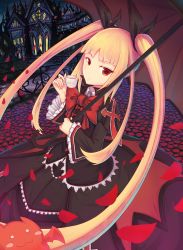 Rule 34 | 1girl, artist request, blazblue, blonde hair, bow, gothic lolita, hair ribbon, highres, lolita fashion, long hair, rachel alucard, red bow, red eyes, ribbon, slit pupils, solo, twintails