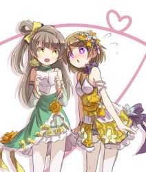 Rule 34 | 10s, 2girls, :d, :o, armlet, arms at sides, blunt bangs, bow, detached collar, detached sleeves, dress, earrings, envelope, flower, flying sweatdrops, hair bow, hair flower, hair ornament, hair ribbon, jewelry, koizumi hanayo, letter, love letter, love live!, love live! school idol festival, love live! school idol project, minami kotori, multiple girls, one side up, open mouth, pantyhose, pink eyes, reading, ribbon, shipii (jigglypuff), short hair, smile, white legwear, wrists extended, yellow eyes
