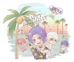 Rule 34 | 6+boys, bachira meguru, beach umbrella, black hair, blue eyes, blue lock, bottle, bright pupils, brown eyes, character name, character request, chibi, chigiri hyoma, closed eyes, commentary request, dated, english text, flower, flower necklace, food, food print, gagamaru gin, glowstick, green male swimwear, grey hair, hair between eyes, hammock, happy birthday, hawaiian shirt, highres, holding, holding bottle, holding food, holding glowstick, howa bonmama, innertube, isagi yoichi, jewelry, jumping, kunigami rensuke, lei, long hair, looking at viewer, male focus, male swimwear, mikage reo, multiple boys, nagi seishirou, necklace, open mouth, orange hair, outdoors, palm tree, ponytail, purple eyes, purple hair, red eyes, red hair, shirt, short hair, short ponytail, short sleeves, smile, sunset, surfboard, surfing, swim ring, swim trunks, swimming, teeth, topless male, translation request, tree, umbrella, upper teeth only, v, white pupils