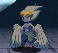 Rule 34 | 1girl, animated, animated gif, blue hair, blue skin, breasts, colored skin, feathered wings, feathers, harpy, light blue hair, lowres, monster girl, shantae, shantae: half-genie hero, shantae (series), solo, transformation, wings