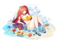 Rule 34 | 1girl, artist request, bare arms, bare legs, bikini, black footwear, breasts, bubble, cloud, crossed legs, drink, eversoul, flower, food, fruit, full body, game cg, highres, jewelry, large breasts, looking at viewer, necklace, ocean, official alternate costume, official alternate hairstyle, official art, orange (fruit), parted bangs, red eyes, red hair, sand, sandals, sitting, solo, straight hair, swimsuit, tachi-e, twintails, vivienne (eversoul), white background, yellow bikini