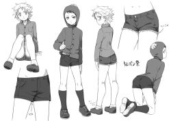 Rule 34 | 2boys, ankle socks, arm support, arms at sides, arrow (symbol), ass, blush, character sheet, clothes lift, collarbone, collared shirt, craig tucker, crotch, cutoffs, dot nose, from behind, frown, full body, greyscale, hat, head tilt, kneehighs, kneeling, lifting own clothes, looking at viewer, looking back, male focus, messy hair, midriff, monochrome, multiple boys, multiple views, navel, pom pom (clothes), shirt, shirt lift, shoe soles, shoes, short shorts, shorts, simple background, sitting, sneakers, socks, source request, south park, standing, translation request, tweek tweak, white background, yo shiba osamu