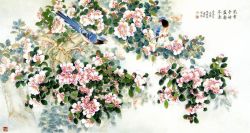Rule 34 | bird, bloom, chinese text, flower, flower request, leaf, liang yansheng, nature, nib pen (medium), no humans, scenery, traditional media, tree