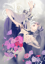 Rule 34 | 00s, 1girl, grabbing another&#039;s breast, breasts, choker, creepy, doll joints, flower, grabbing, hairband, horror (theme), joints, long hair, moruga, nipples, no midriff, nude, open mouth, pink eyes, plant, rose, rozen maiden, silver hair, suigintou, tears, vines