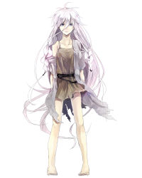 Rule 34 | 1girl, ahoge, bare shoulders, barefoot, blue eyes, braid, collarbone, full body, ia (vocaloid), kuroman, long hair, looking at viewer, pink hair, simple background, solo, torn clothes, twin braids, very long hair, vocaloid, white background