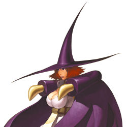 Rule 34 | 1girl, breasts, capcom, cape, cleavage, hat, highres, large breasts, nona, official art, red hair, short hair, solo, svc chaos, tabasa, warzard, witch, witch hat