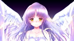 Rule 34 | 1girl, angel, angel beats!, angel wings, blush, highres, izumikuu, long hair, silver hair, solo, tenshi (angel beats!), white wings, wings, yellow eyes