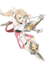 Rule 34 | 1girl, alisha diphda, arrow (projectile), blonde hair, bow (weapon), green eyes, long hair, official art, ponytail, solo, tales of (series), tales of zestiria, warrior, weapon