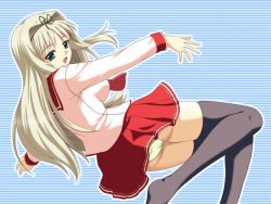 00s ass blonde_hair green_eyes kusugawa_sasara long_hair panties pantyshot satou_chagashi school_uniform serafuku thighhighs to_heart_(series) to_heart_2 underwear white_panties