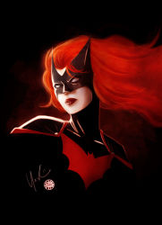 Rule 34 | 1girl, batman (series), batwoman, bodysuit, dc comics, domino mask, female focus, gloves, kate kane, mask, red hair, solo