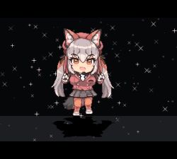 Rule 34 | 1girl, animal ears, animated, blazer, extra ears, fox ears, fox girl, fox tail, gloves, grey hair, hat, island fox (kemono friends), jacket, kemono friends, kemono friends v project, long hair, looking at viewer, microphone, midoribox, multicolored hair, necktie, orange eyes, orange hair, pantyhose, pixel art, ribbon, shirt, shoes, simple background, skirt, solo, tagme, tail, twintails, two-tone hair, video, virtual youtuber