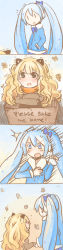 Rule 34 | 2girls, 4koma, animal ears, anonymous drawfag, blonde hair, blue eyes, blue hair, box, cardboard box, cat ears, comic, english text, for adoption, good end, holding hands, hands in pockets, hatsune miku, highres, in box, in container, knees to chest, hugging own legs, long hair, long image, mittens, multiple girls, scarf, seeu, silent comic, snowflakes, take it home, tall image, tears, trembling, twintails, vocaloid, yuki miku