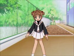 Rule 34 | animated, animated gif, brown hair, cardcaptor sakura, green eyes, kinomoto sakura, miniskirt, school uniform, screencap, skirt, tagme