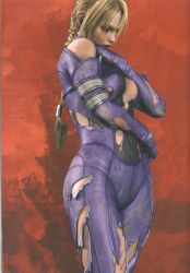 Rule 34 | 1girl, 3d, bare shoulders, blonde hair, bodysuit, braid, death by degrees, dirt, dirty, closed eyes, highres, namco, nina williams, official art, solo, tekken, tekken 2, tekken 3, tekken 4, tekken 5 (dark resurrection), tekken tag tournament, torn clothes