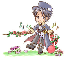 Rule 34 | 1boy, bad id, bad pixiv id, blue eyes, blue hair, chibi, frederic chopin, fuju, hat, lowres, male focus, matching hair/eyes, musical note, solo, top hat, trusty bell, white background