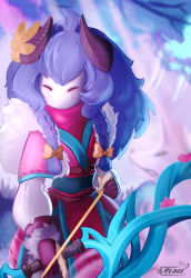 Rule 34 | absurdres, bow (weapon), gloves, hezee (artist), highres, kindred (league of legends), league of legends, mask, spirit blossom, spirit blossom kindred, weapon