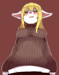 Rule 34 | 1girl, artist request, blonde hair, blush, breasts, furry, furry female, bad tag, open mouth, sheep, solo, yellow eyes
