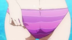 Rule 34 | 10s, 1girl, adjusting clothes, adjusting swimsuit, animated, animated gif, ass, ass focus, ayase eli, bikini, butt crack, close-up, love live!, love live! school idol project, ocean, outdoors, solo, striped bikini, striped clothes, swimsuit, water
