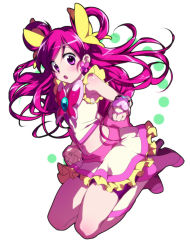 Rule 34 | 00s, 1girl, booch, buuchi, cure dream, hair rings, jumping, long hair, magical girl, midriff, pink eyes, pink hair, pink theme, precure, purple shorts, shorts, shorts under skirt, simple background, solo, white background, yes! precure 5, yumehara nozomi
