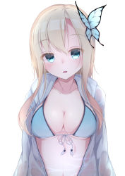 Rule 34 | 10s, 1girl, bad id, bad pixiv id, bikini, blonde hair, blue bikini, blue eyes, blush, boku wa tomodachi ga sukunai, breasts, bug, butterfly, butterfly hair ornament, cleavage, commentary request, female focus, front-tie bikini top, front-tie top, hair ornament, halterneck, highres, hood, hoodie, insect, kashiwazaki sena, large breasts, long hair, looking at viewer, navel, open clothes, open hoodie, open mouth, rerrere, solo, string bikini, swimsuit