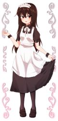 Rule 34 | 10s, 1girl, alternate costume, apron, black dress, black footwear, black hair, black pantyhose, brown eyes, chawan (yultutari), collared dress, commentary, dress, enmaided, full body, girls und panzer, hairband, highres, light smile, loafers, long dress, long hair, looking at viewer, maid, maid apron, maid headdress, neck ribbon, open mouth, pantyhose, puffy short sleeves, puffy sleeves, reizei mako, ribbon, shoes, short sleeves, skirt hold, solo, standing, white hairband, white ribbon, wrist cuffs