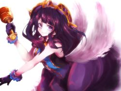Rule 34 | 1girl, angel wings, gloves, headdress, lumiel (p&amp;d), purple eyes, purple hair, puzzle &amp; dragons, wings, yukio