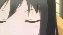 Rule 34 | 10s, 1girl, accel world, animated, animated gif, black hair, close-up, closed eyes, indoors, kuroyukihime, long hair, lowres, red eyes, school uniform, solo, typing, window