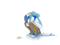 Rule 34 | 1boy, ayo, bad id, bad pixiv id, blue hair, blue scarf, bow, food, ice cream, kaito (vocaloid), male focus, scarf, simple background, solo, squatting, vocaloid, wallpaper