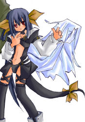 Rule 34 | 2girls, arc system works, asymmetrical wings, blue hair, choker, dizzy (guilty gear), guilty gear, lowres, multiple girls, red eyes, ribbon, tail, tail ornament, tail ribbon, thighhighs, undine (guilty gear), wings