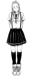 Rule 34 | 1girl, aged down, artist request, bad id, bad pixiv id, dorohedoro, greyscale, kneehighs, monochrome, noi (dorohedoro), shoes, skirt, sneakers, socks, solo, suspenders