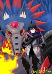 Rule 34 | absurdres, claws, digimon, fire, highres, loogarmon, mask, nagasumi eiji, red eyes, wolf