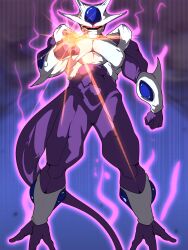 Rule 34 | 1boy, armor, aura, black sclera, clenched hand, colored sclera, colored skin, cooler (dragon ball), dragon ball, dragonball z, energy, full body, highres, incoming attack, multicolored skin, pointing, pointing at viewer, purple skin, purple tail, red eyes, waia wai, white armor, white skin