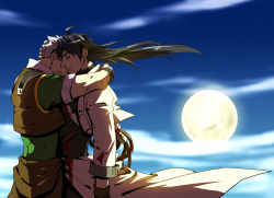 Rule 34 | 2boys, armband, artist request, black hair, blood, castlevania (series), castlevania: circle of the moon, clenched teeth, coat, cuts, fog, gloves, gradient background, hand on another&#039;s head, hug, hugh baldwin, injury, long hair, makihara, male focus, moon, multiple boys, nathan graves, night, night sky, outdoors, short hair, sky, teeth, trench coat, vest, whip, white hair, wristband