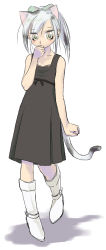 Rule 34 | animal ears, bare shoulders, boots, bow, cat ears, cat tail, child, dress, tail, you2