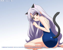 Rule 34 | 1girl, :d, animal ears, ass, azmaria hendric, blush, cat ears, cat tail, chrno crusade, competition school swimsuit, long hair, one-piece swimsuit, open mouth, school swimsuit, smile, solo, sugimura tomokazu, swimsuit, tail