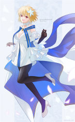 Rule 34 | 1girl, absurdres, archetype earth, arcueid brunestud, black gloves, black pantyhose, blonde hair, breasts, character name, cleavage, collarbone, commentary request, detached sleeves, dress, elbow gloves, english text, fate/grand order, fate (series), flower, gloves, hair flower, hair ornament, high heels, highres, lily (flower), looking at viewer, medium breasts, minoe08, official alternate costume, open mouth, pantyhose, red eyes, short hair, smile, solo, tsukihime, tsukihime (remake), twitter username, white dress, white flower, white footwear