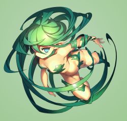 Rule 34 | 1girl, aqua eyes, azuki (azuki-taste), blue eyes, breasts, full body, green background, green hair, green theme, long hair, looking at viewer, pointy ears, simple background, small breasts, solo, very long hair