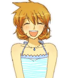 Rule 34 | 00s, 1girl, artist request, blush, closed eyes, creatures (company), game freak, gym leader, jewelry, lowres, misty (pokemon), necklace, nintendo, oekaki, open mouth, orange hair, pokemon, pokemon hgss, short hair, simple background, smile, solo, white background