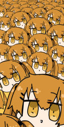Rule 34 | 6+girls, absurdres, brown hair, chibi, clone, commentary, disembodied head, girls&#039; frontline, highres, jitome, looking at viewer, multiple girls, myon2, orange eyes, smile, too many, twintails, ump9 (girls&#039; frontline), yellow background