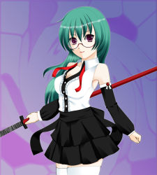 Rule 34 | 1girl, glasses, katana, nikukai, solo, sword, weapon